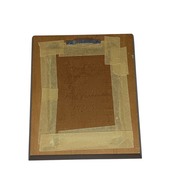 VTG 1963 Miniature Portrait Of Woman In Yellow Dress Blue Background Gold Frame - Picture 2 of 13